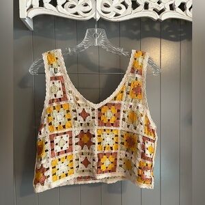 Sunland 17 boho crochet granny square crop tank top